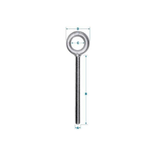 Eye Bolt 5/8"-11, 4-1/2 in Shank, 1-3/8 in ID, Steel, Galvanized
